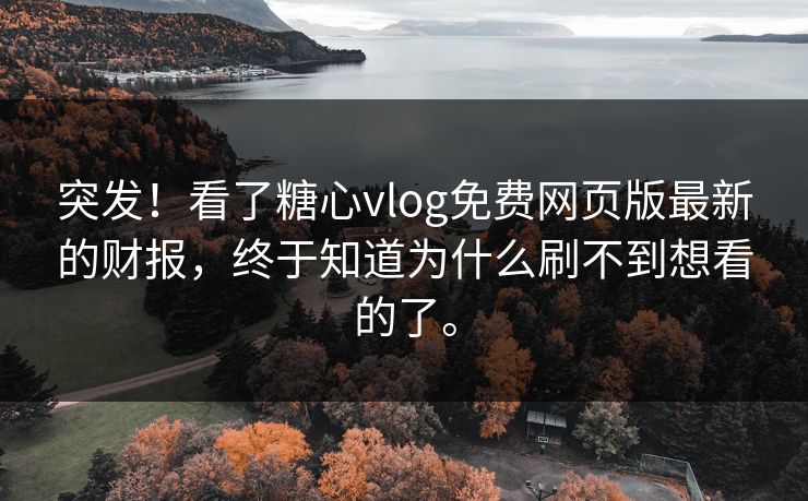 突发！看了糖心vlog免费网页版最新的财报，终于知道为什么刷不到想看的了。